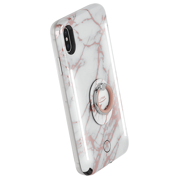 LuMee Rose Metallic White Marble Ring - Phone Grip
