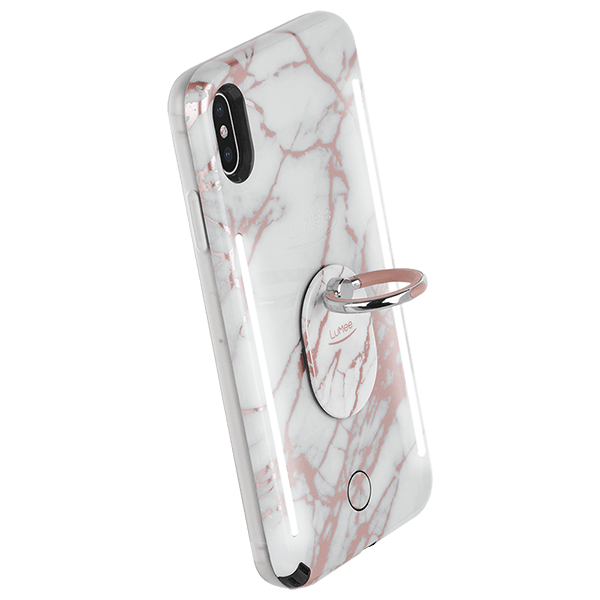 LuMee Rose Metallic White Marble Ring - Phone Grip