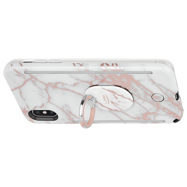 LuMee Rose Metallic White Marble Ring - Phone Grip