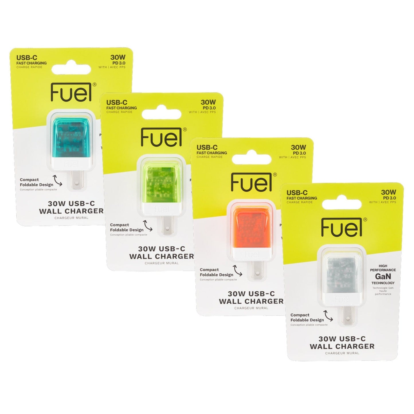 Fuel 30W Translucent Wall Chargers (Multicolor 4 Pack)