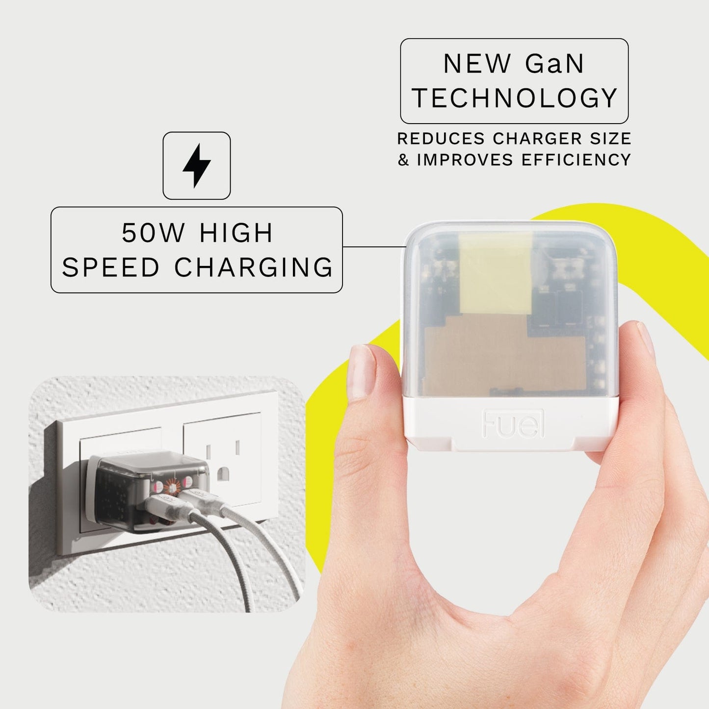 FUEL 50W Dual USB C Wall Charger (Frosted White) - Fast Charger