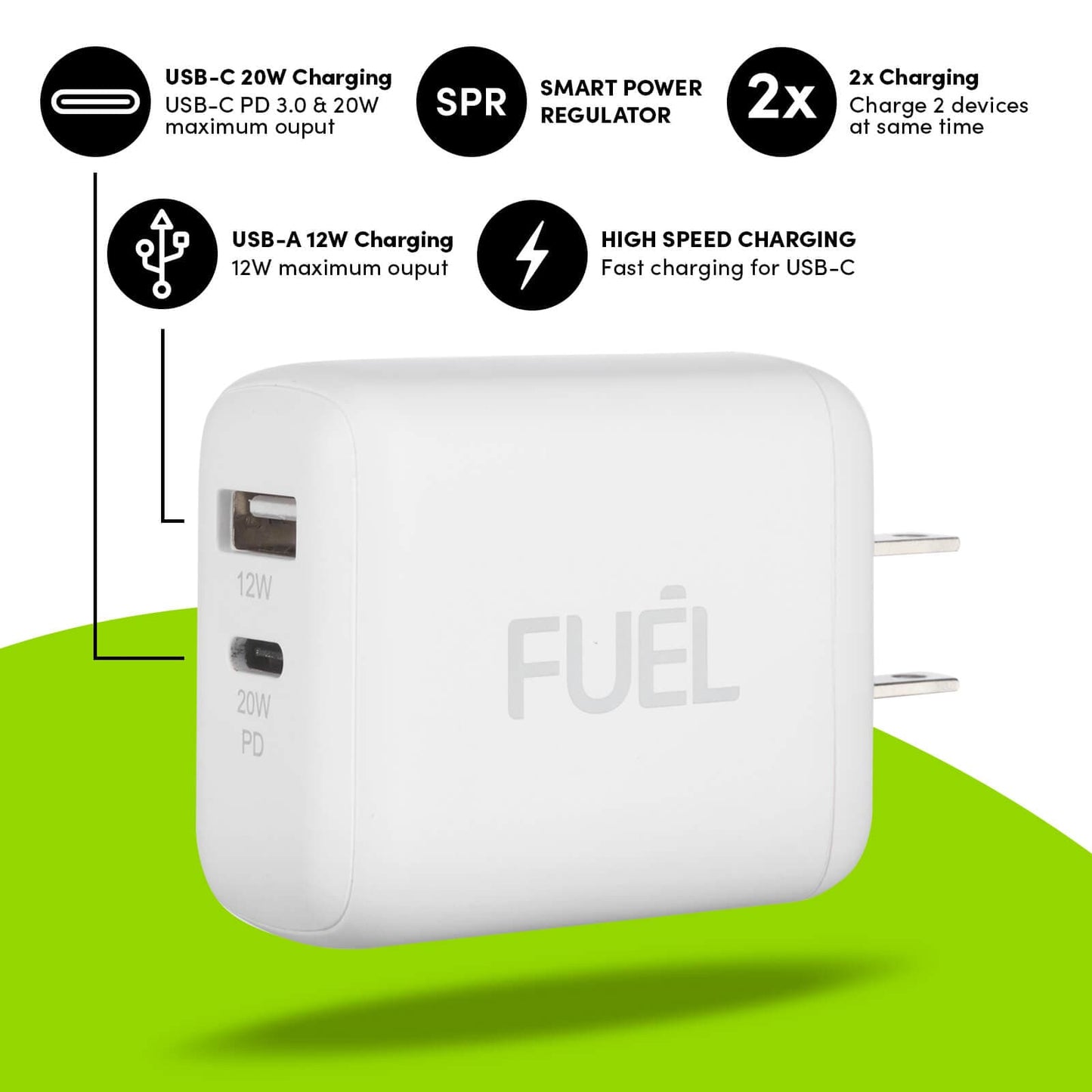 FUEL 32W Dual USB C/A Wall Charger - White