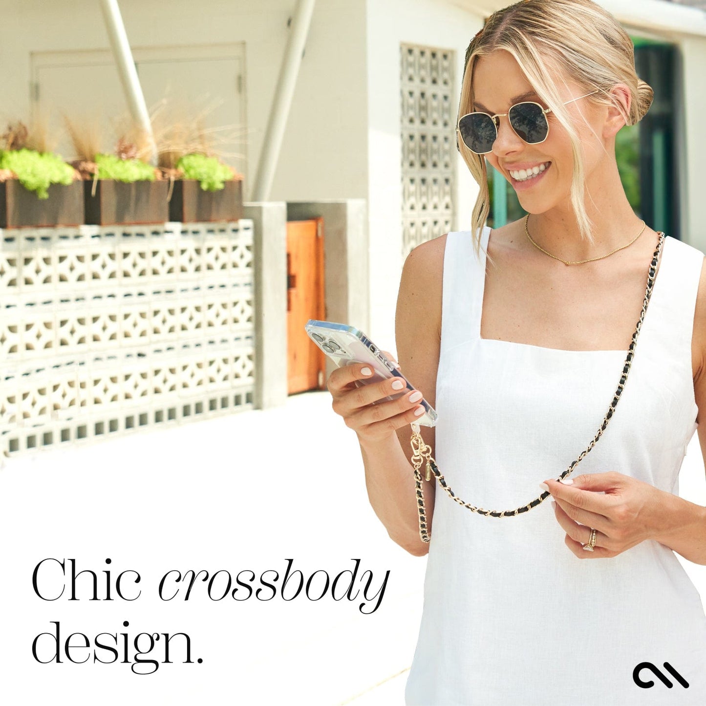 Gold Chain/Black Leather Phone Crossbody