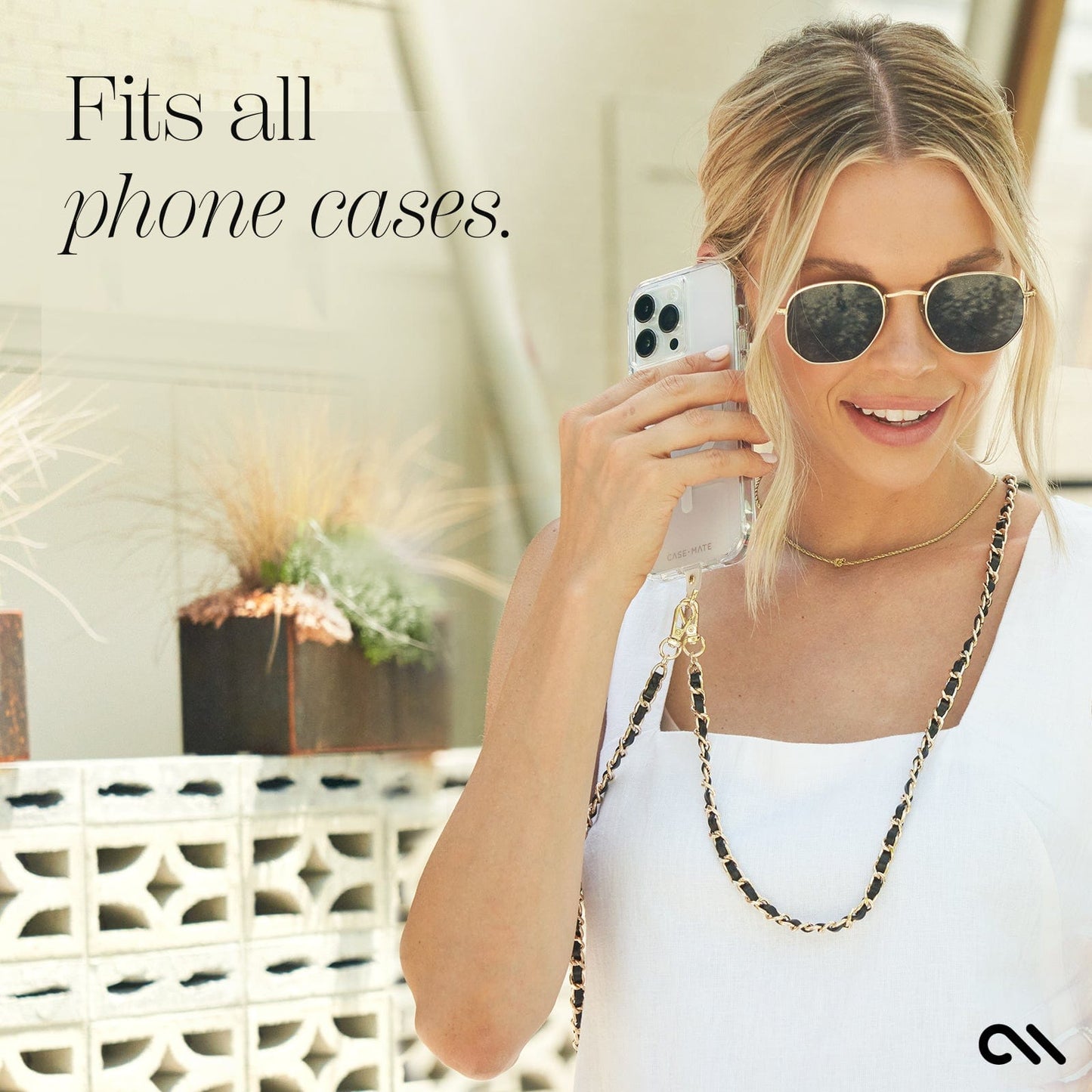Gold Chain/Black Leather Phone Crossbody