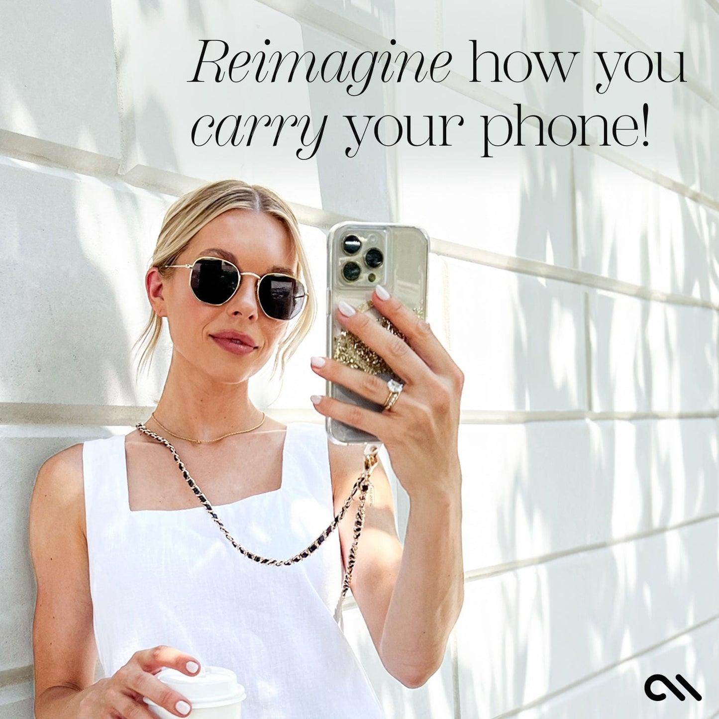 Gold Chain/Black Leather Phone Crossbody