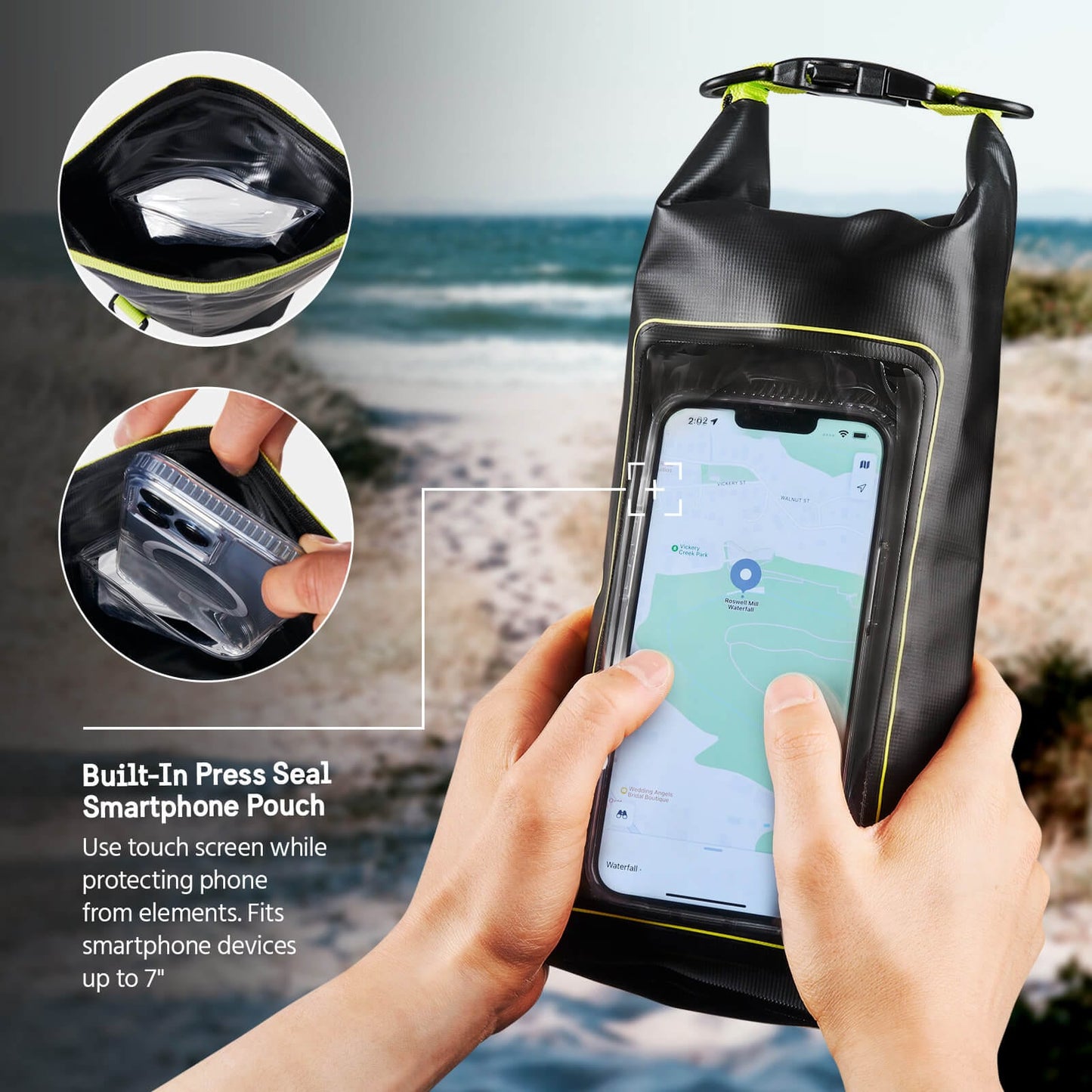Pelican Marine Waterproof 2L Dry Bag (Black/Hi Vis Yellow) - Phone Pouch