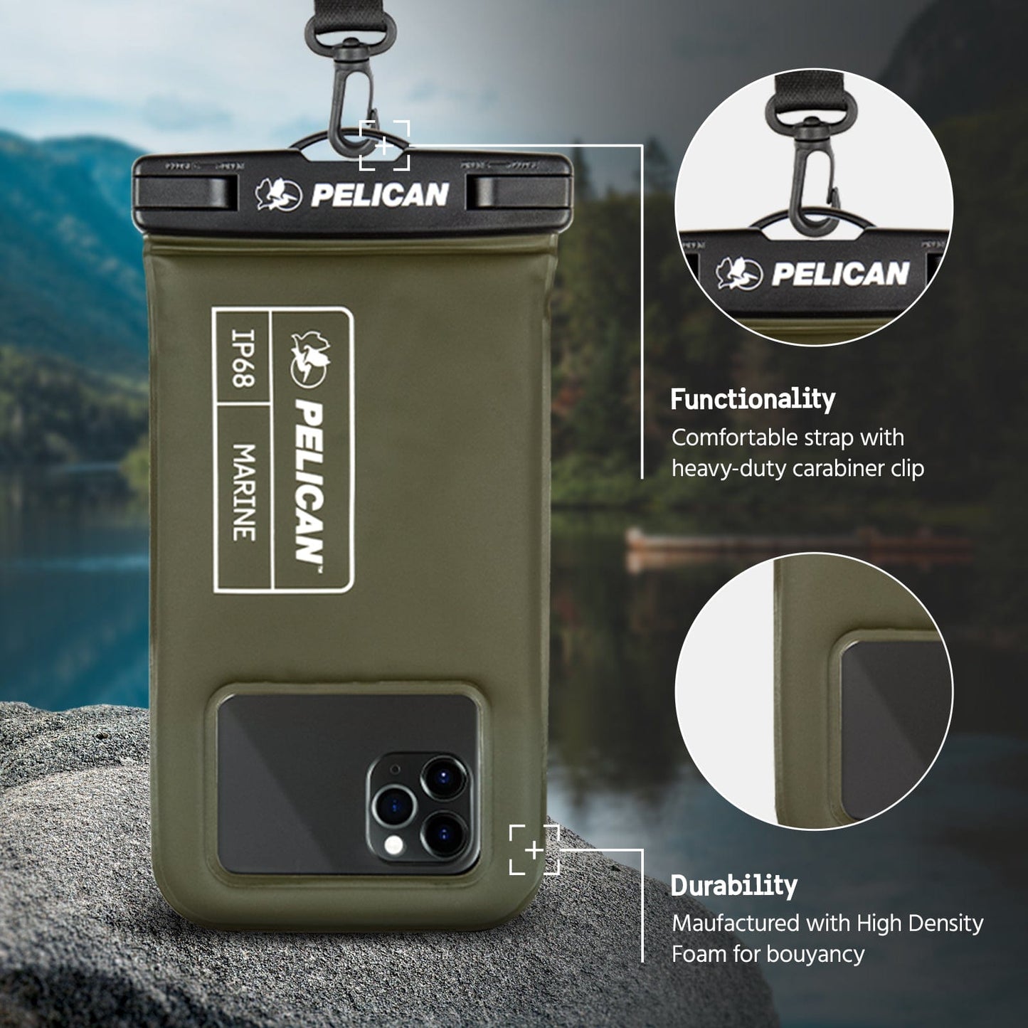 Pelican Marine Waterproof Floating Pouch (Olive Green) - Phone Pouch