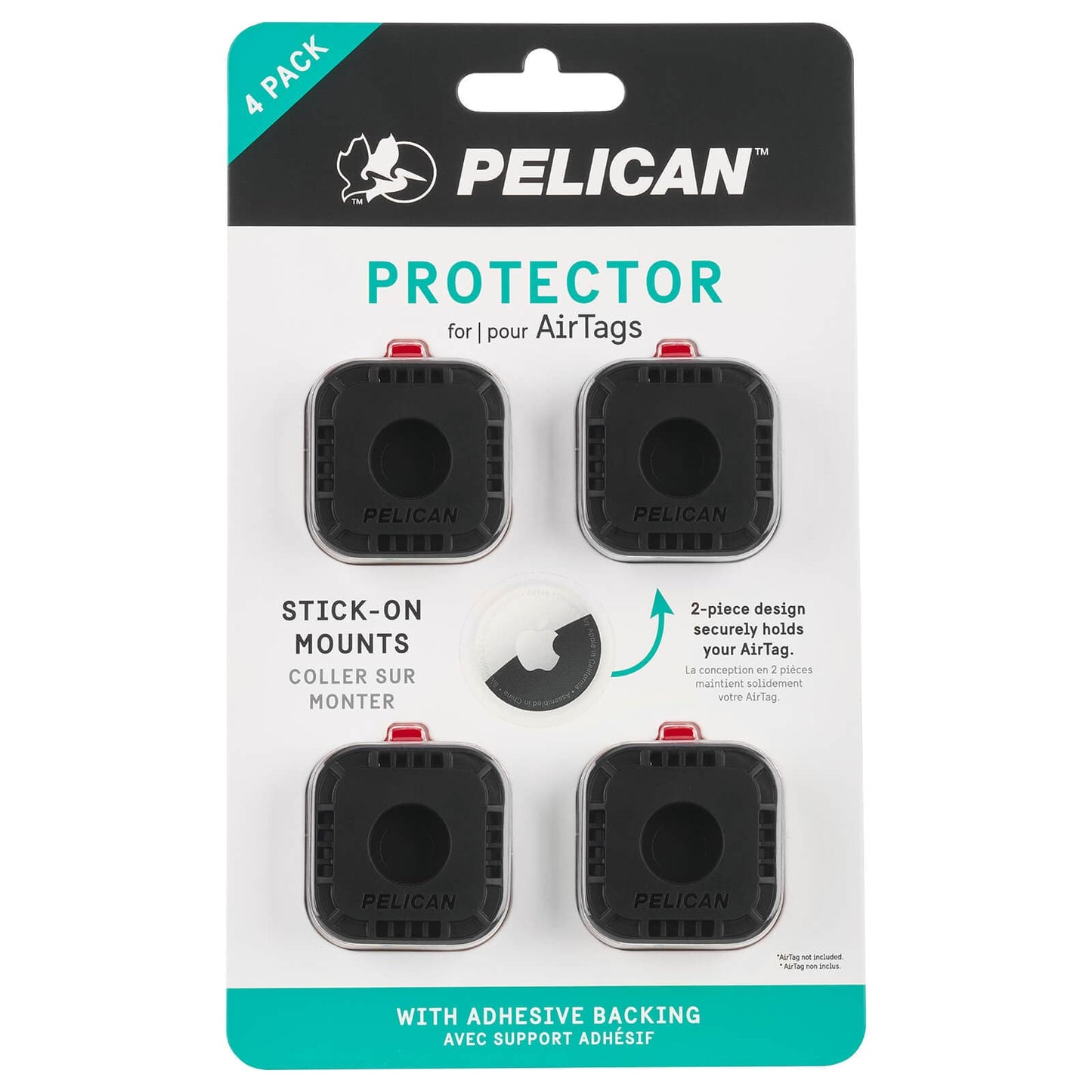 Pelican Protector AirTag Sticker Mount 4 Pack (Black) - AirTag Case