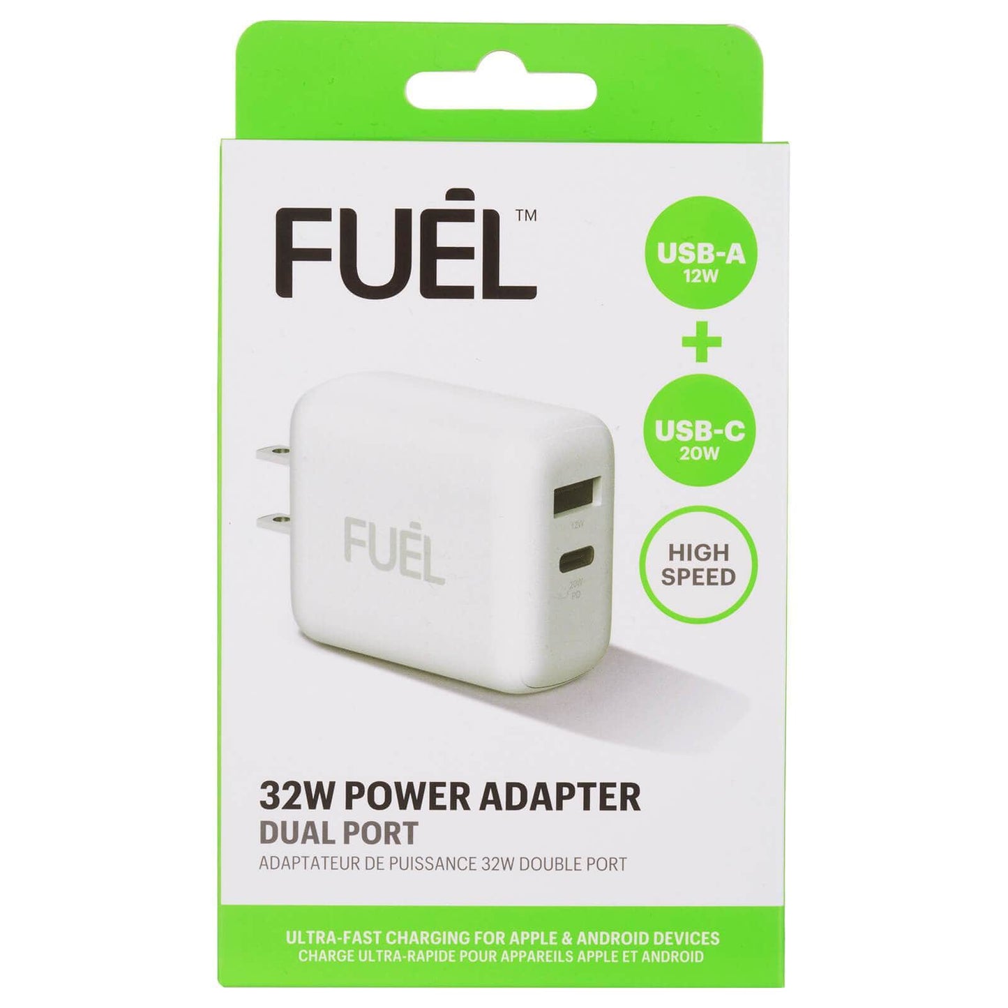 FUEL 32W Dual USB C/A Wall Charger - White