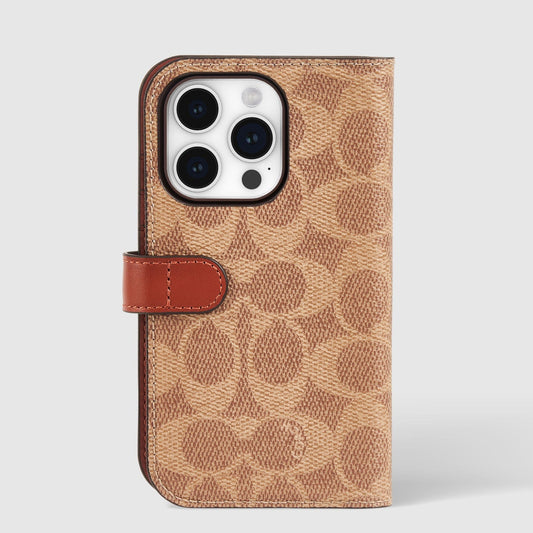 Coach Folio Signature Tan - iPhone 15 Pro