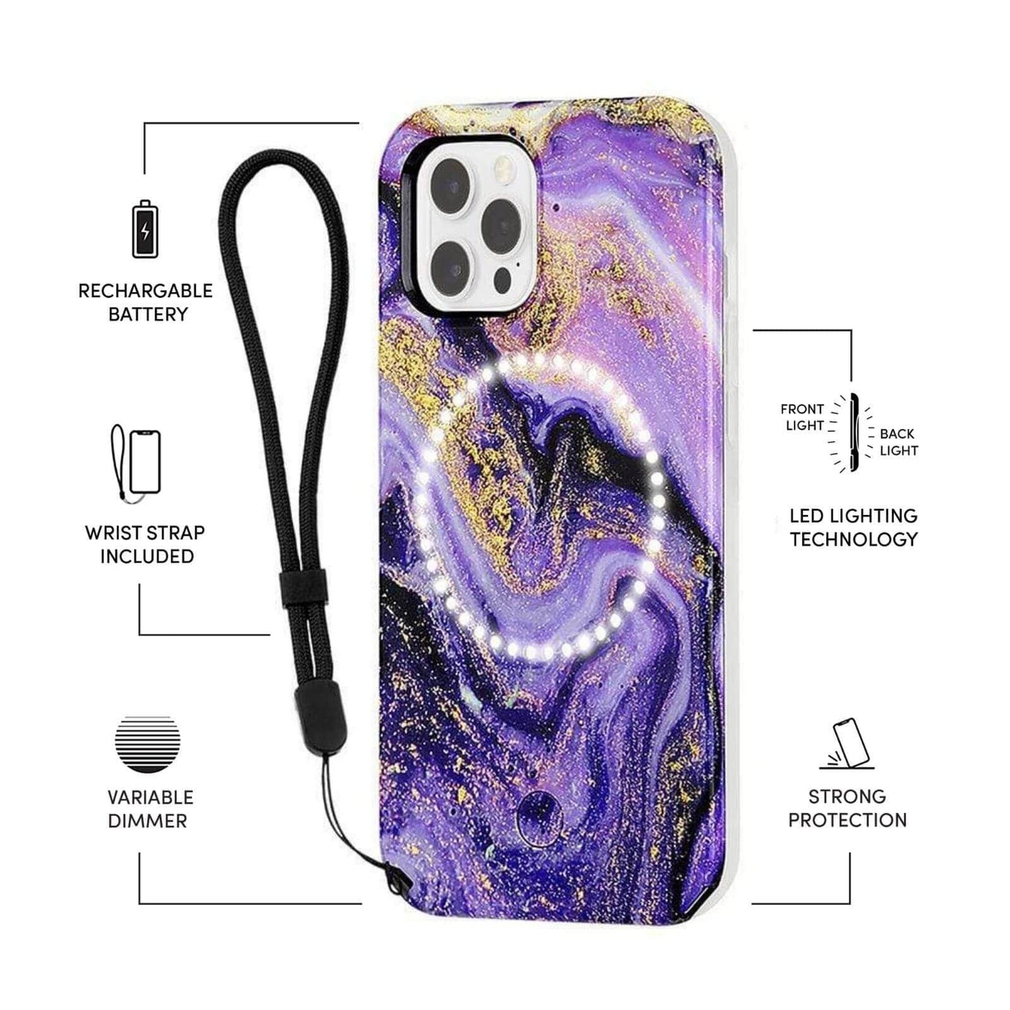 Halo Gold Glitter Purple Marble - iPhone 12 Pro Max
